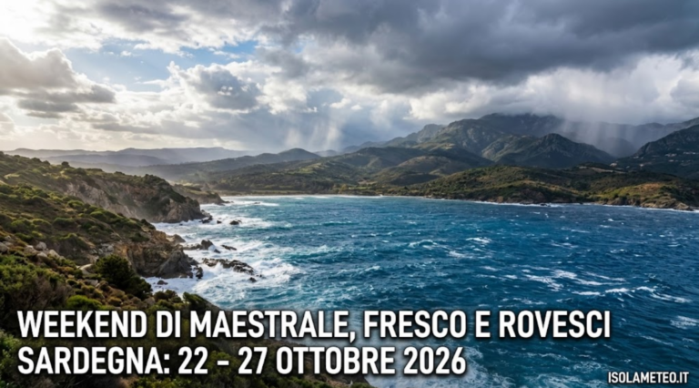 Weekend di Maestrale, Calo Termico e Rovesci Sparsi prima della Rimonta Anticiclonica (22 – 27 Ottobre 2026)